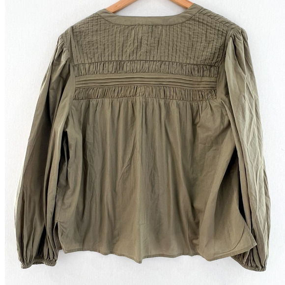 Cleobella River Blouse XL Women's Peasant Pintuck Cotton Olive Green Peasant - Picture 4 of 8